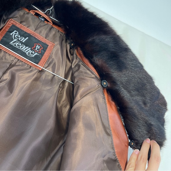 Real leather brown vintage jacket with detachable fur collar xxs - Picture 5 of 12